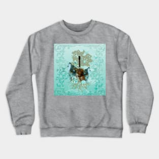 Awesome steampunk guitar with wolves Crewneck Sweatshirt